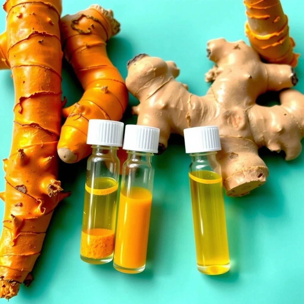 Raíz de cúrcuma y jengibre con extractos